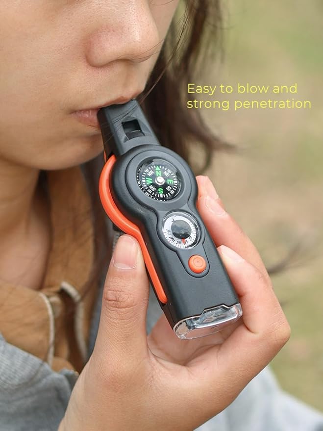 7 in 1 Emergency Survival Whistle with Compass, Outdoor Multi-Functional Hiking Safety Tool with Lanyard-StrideForce Fitness