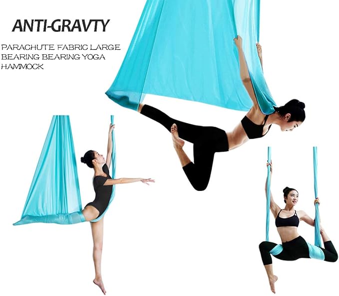 Aerial Yoga Hammock L:5M W:2.8M 5.5 Yards Aerial Pilates Silk Yoga Swing Set with 2000 Ibs Load Include Daisy Chain, Pose Guide-StrideForce Fitness