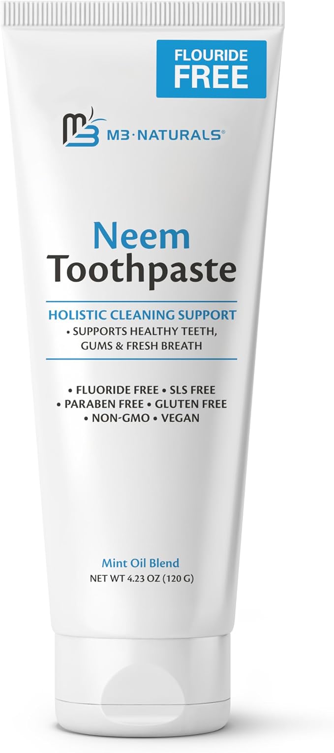 Fluoride-Free Neem Toothpaste with Mint for Adults & Kids with Sensitivity | Vegan, Gluten & SLS Free Herbal Formula for Sensitive Teeth, Healthy Gums and Fresh Breath, 4.23 oz (120 g) Pack of 2 by M3