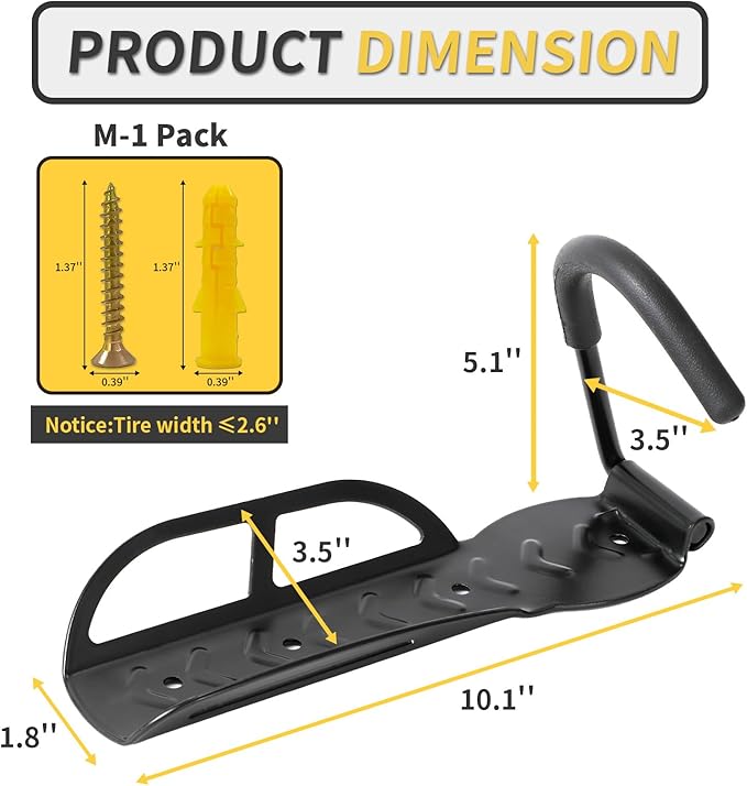 Vertical Bike Rack Wall Mount for Garage–Heavy-Duty Steel Bicycle Hook for Indoor Storage, Space-Saving Holder for Road, Mountain & Hybrid Bikes, Fits Tires Up to 2.6" Wide (1 Pack)-StrideForce Fitness