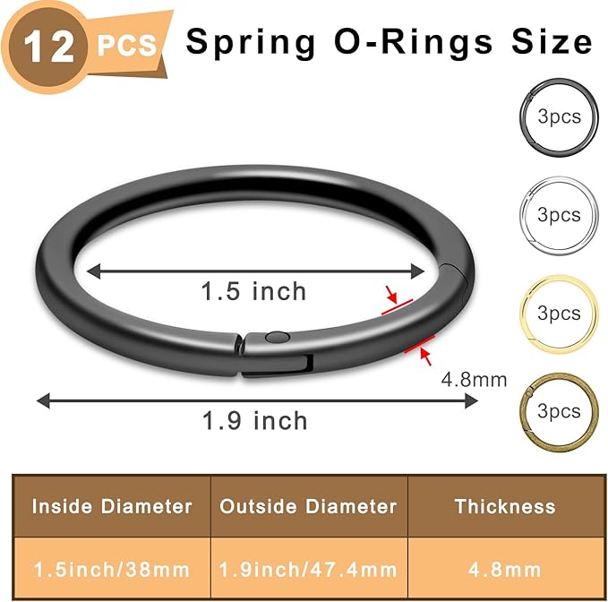 10Pack 1-1/2" Large Round Carabiner Clips, Metal Spring O Rings for Organizer Key Rings, Paracord Keychain Lanyard, Pet Chains, Purse Hardware, Key Snap Hooks DIY Accessory (Assorted)-StrideForce Fitness