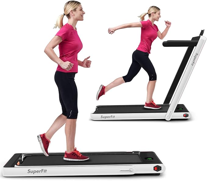 GYMAX Walking Pad, 2.25HP Foldable Treadmill with Smart App & Remote Control, Bluetooth LED Monitor, Small Spaces Compact Running Machine, Folding Portable Under Desk Treadmill for Home Office-StrideForce Fitness