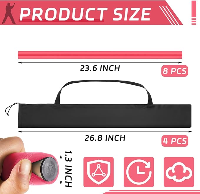 8 Pieces 23.6 Inches Foam Padded Escrima Sticks for Safe Practice Training Martial Arts and Karate with 4 Carry Bag Case-StrideForce Fitness
