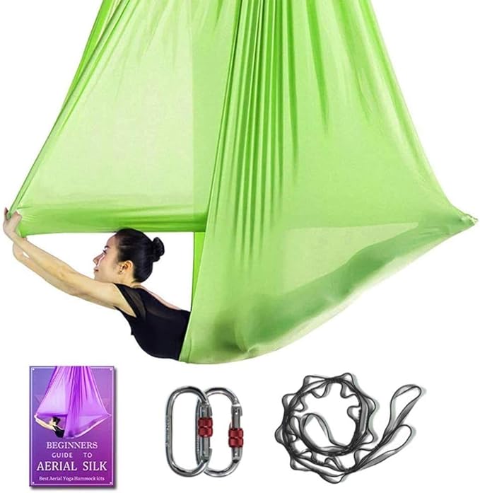 Aerial Yoga Hammock L:5M W:2.8M 5.5 Yards Aerial Pilates Silk Yoga Swing Set with 2000 Ibs Load Include Daisy Chain, Pose Guide-StrideForce Fitness