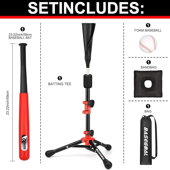 Baseball Tee for Kids,Youth Stand Set,Teeball Set,Youth Baseball,Softball Batting Tee Set,Easy Adjustable Height-StrideForce Fitness