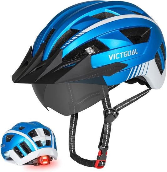 VICTGOAL Bike Helmet for Men Women with Led Light Detachable Magnetic Goggles Removable Sun Visor Mountain & Road Bicycle Helmets Adjustable Size Adult Cycling Helmets-StrideForce Fitness