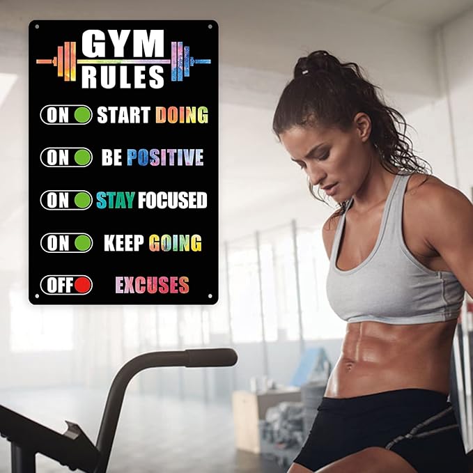 Gocolt Home Gym Rules Signs Workout Motivational Quote Hanging Sign - Exercise Poster - Gym Room Sign for Men's Cave Interior Home Art Metal Tin Wall Decor 8x12 Inches-StrideForce Fitness