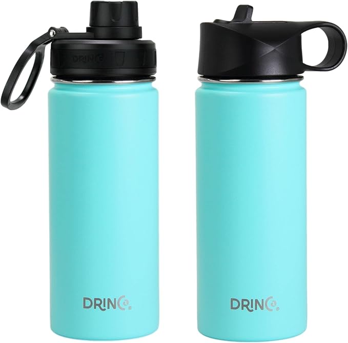 DRINCO Stainless Steel Water Bottle Spout Lid Vacuum Insulated Double Wall Water Bottle Wide Mouth (40oz 32oz 22oz 18oz 14oz) Leak Proof Keeps Cold or Hot (18 oz, 18oz Teal)-StrideForce Fitness