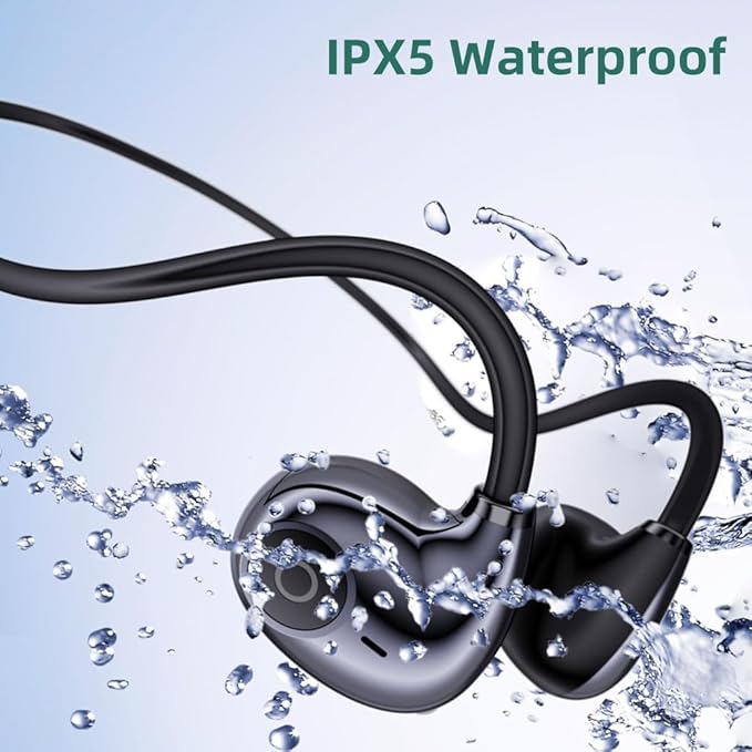 IHAO Air Conduction Wireless Bluetooth Headphones-Open-Ear Design Lightweight & Pain-Free Sweatproof Sport Headphones with Mic Earphone Ideal for Running Cycling and Sports-F805 Black-StrideForce Fitness