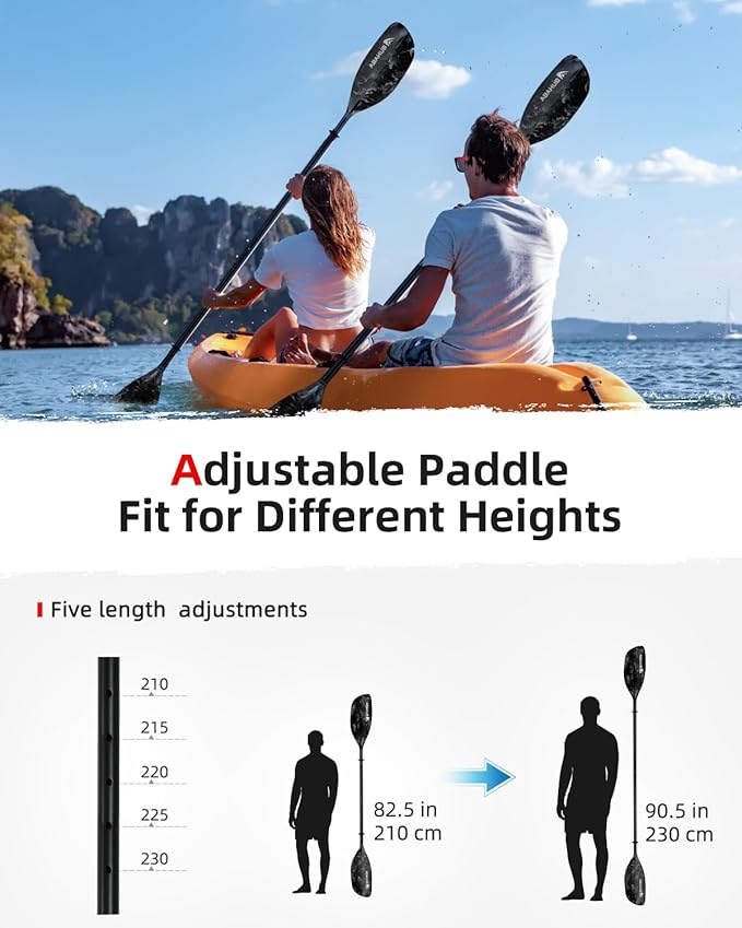 Abahub Adjustable Kayak Paddle 210-230 cm/ 230-250 cm Floating Kayaking Oars Boating Oars Canoeing Oars Black-StrideForce Fitness
