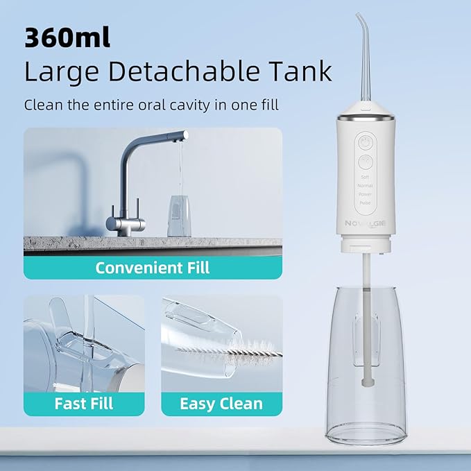 Water Flossers for Teeth, Cordless 360ML Larger Tank 4 Mode IPX7 Waterproof Oral Irrigator, Rechargeable 5 Jet Tips Dental Flosser for Brace, Implants & Sensitive Gums, Home&Travel Use