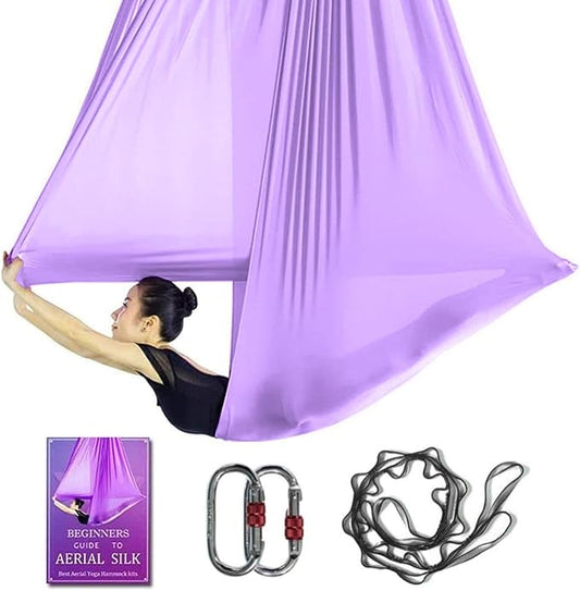 Aerial Yoga Hammock L:5M W:2.8M 5.5 Yards Aerial Pilates Silk Yoga Swing Set with 2000 Ibs Load Include Daisy Chain, Pose Guide-StrideForce Fitness