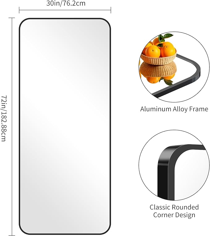 FORBATH Large Bathroom Mirror 72x30 Inches, Black Oversized Wall Mirror for 2 Sinks Aluminum Frame Wall Mounted Rounded Corner Morndern Mirror for Bathroom Bedroom Entryway Living Room-StrideForce Fitness