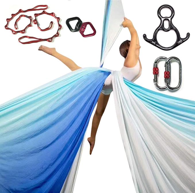 DASKING Aerial Silks Starter Kit - Durable 11Yards of Aerial Yoga Hammock with Hardware, Aerial Swing for Acrobatic Flying Yoga & All Levels (Aerial Rigging Point Up to 14ft)-StrideForce Fitness
