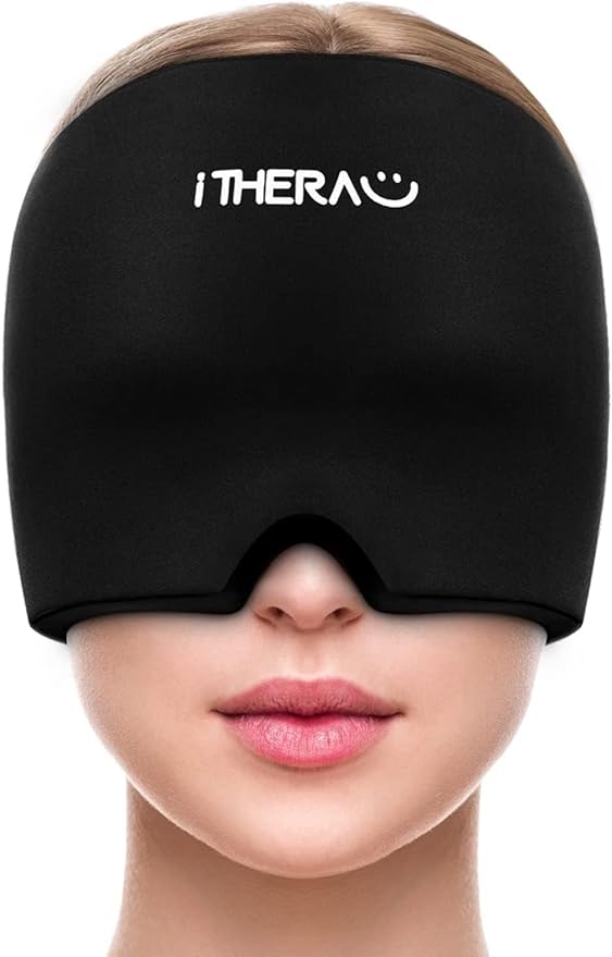 iTHERAU Migraine Relief Cap, Soothing Headache Hat, Gel Ice Pack Head Wrap with Hot and Cold Therapy, Headache Relief Cap for Sinus, Puffy Eyes, Tension and Stress Relief-StrideForce Fitness