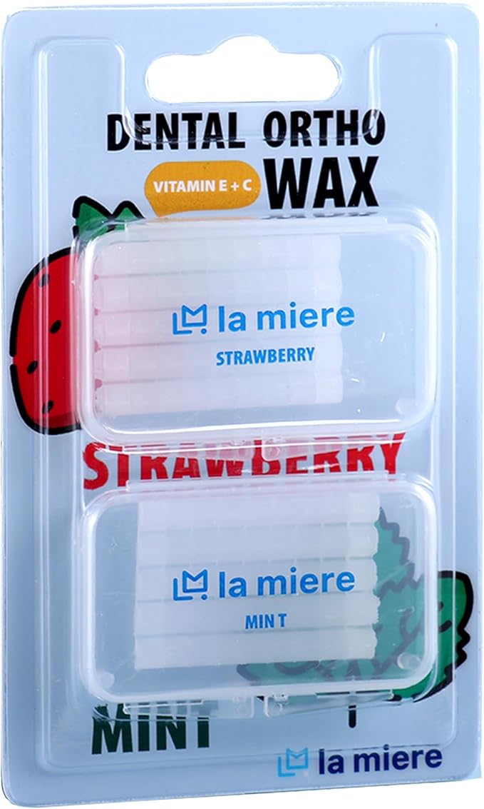 LA MIERE 2 Boxes Pre-Cut Food Grade Dental Wax Orthodontic Wax Braces Wax Shield Lips & Gums Dental Teeth Braces Wearer Mint & Strawberry