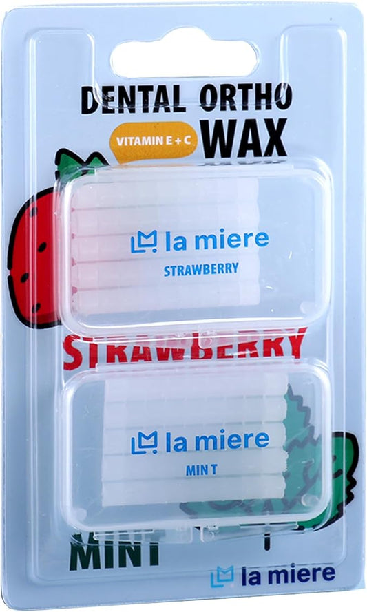 LA MIERE 2 Boxes Pre-Cut Food Grade Dental Wax Orthodontic Wax Braces Wax Shield Lips & Gums Dental Teeth Braces Wearer Mint & Strawberry