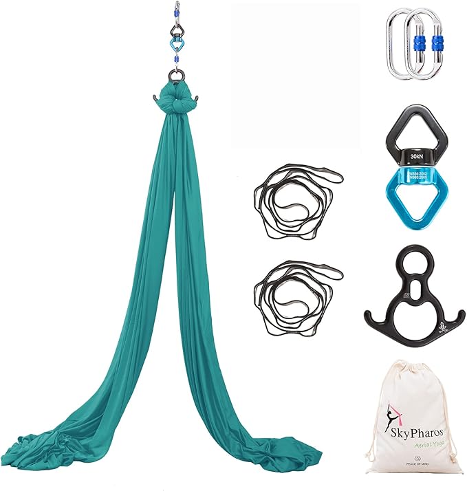 Aerial Silks Yoga Swing Set - 9/11 Yards Aerial Yoga Hammock Kit Anti-Gravity Flying for Fitness, Low/Non Stretch Nylon Tricot Fabric Hardware Included for Dance-StrideForce Fitness