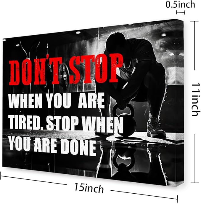 OTINGQD Inspirational Gym Wall Decor,Fitness Quotes Wall Art,Don't Stop When You're Tired Stop When You're Done Canvas Wall Decor for Home Gym-StrideForce Fitness