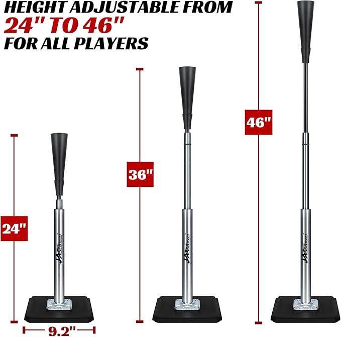 Portable Batting Tee for Baseball/Softball, Height Adjustable 24-46 inches Softball Tee for Kids and Adults,Baseball Tee with Rubber Top,Metal Base,Easy Transport and Assemble Hitting Tee-StrideForce Fitness
