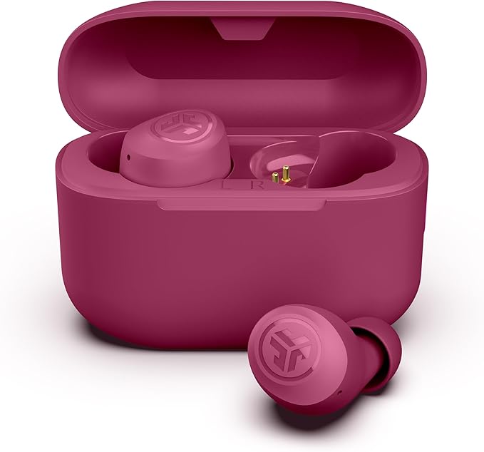 JLab Go Air Pop+ True Wireless Bluetooth Earbuds in Dark Pink Plus Cloud Foam Mnemonic Earbud Tips-StrideForce Fitness
