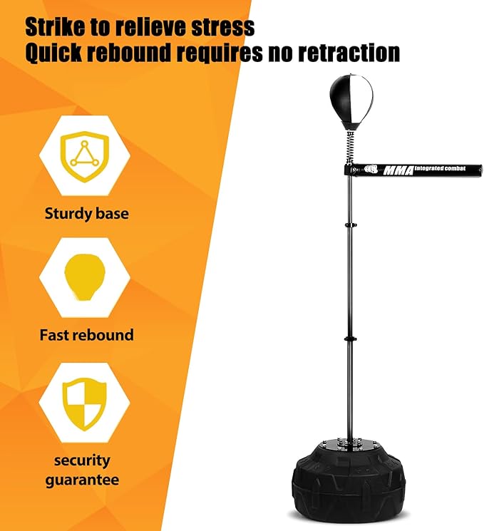 INNOLIFE Spinning Bar Boxing 360°Black White Speed Trainer Free Standing Punching Bag Adjustable Height Ideal for Adults and Youth Enhance Reflexes and Boxing Skills-StrideForce Fitness