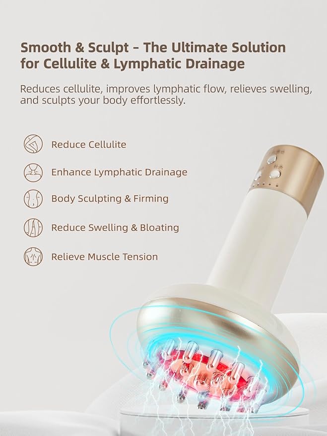 Lymphatic Drainage Massager & Anti Cellulite Massage Tool, Reduce Stretch Marks & Cellulite, for Legs, Arms & Belly, Body Sculpting Machine with Microcurrent, Light, Heat & Vibration,White-StrideForce Fitness