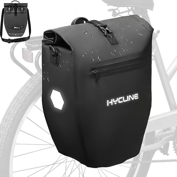 Hycline Waterproof Bike Panniers Bag: Bicycle Rear Rack Bags 28L Large Capacity with Dual Carrying Handle and Shoulder Strap for Commuting Cycling Traveling Touring Shopping - 1PC-StrideForce Fitness