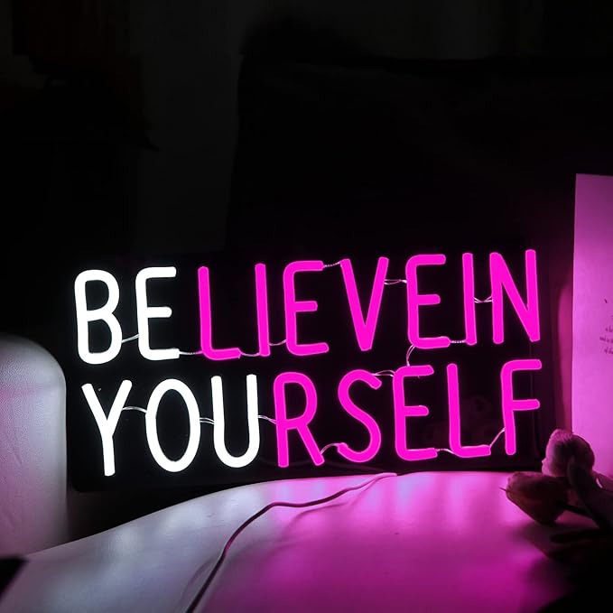 Believe in Yourself Neon Sign USB Powered for Room Decor, LED Neon Light Sign Dimmable for Kids Bedroom Office Bar Wall Art Birthday Gift 16 * 7.5 Inches Pink-StrideForce Fitness