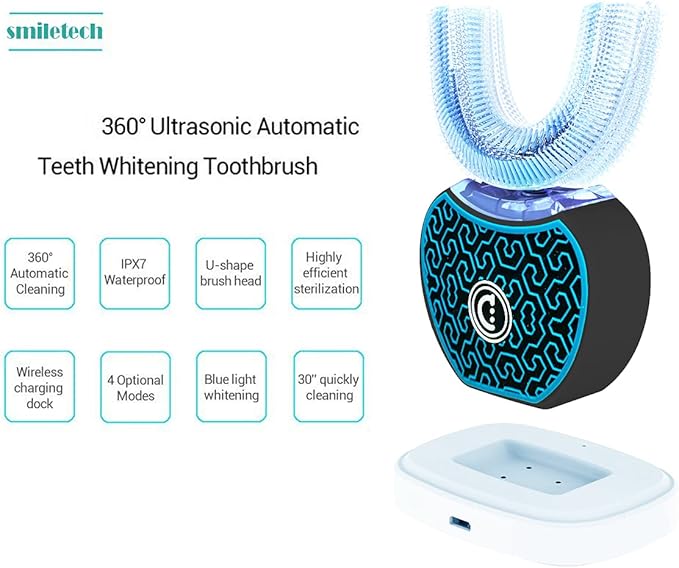 Sonic Glow Toothbrush,Sonic Brush Teeth Whitening Kit,Automatic Toothbrush Equipped with Replacement Brush Heads and Whitening Gel (Black-Blue)