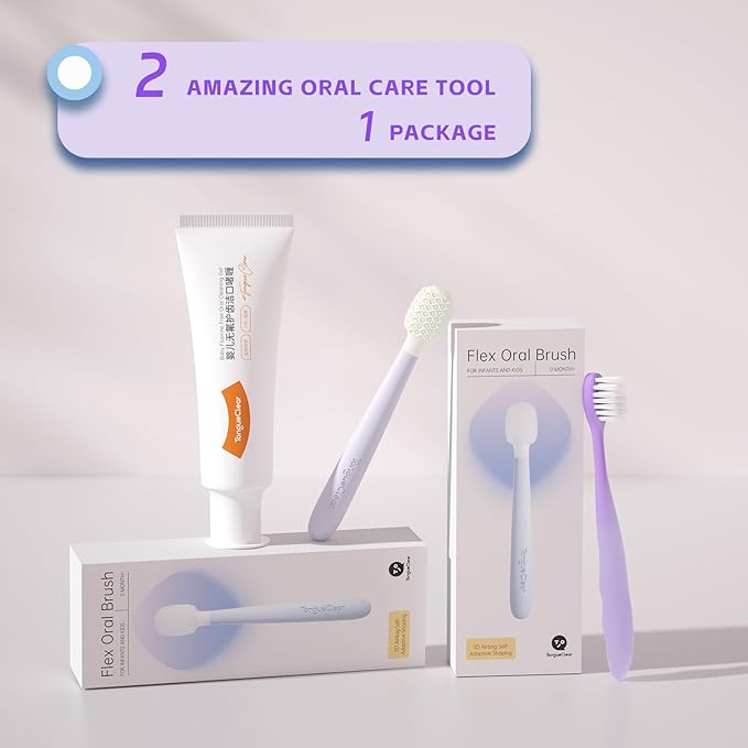 Toddler Tongue Scraper and Training Toothbrush Kit, Tongue Cleaner Combo for Toddlers, Toddler Toothbrush Ages 4-8