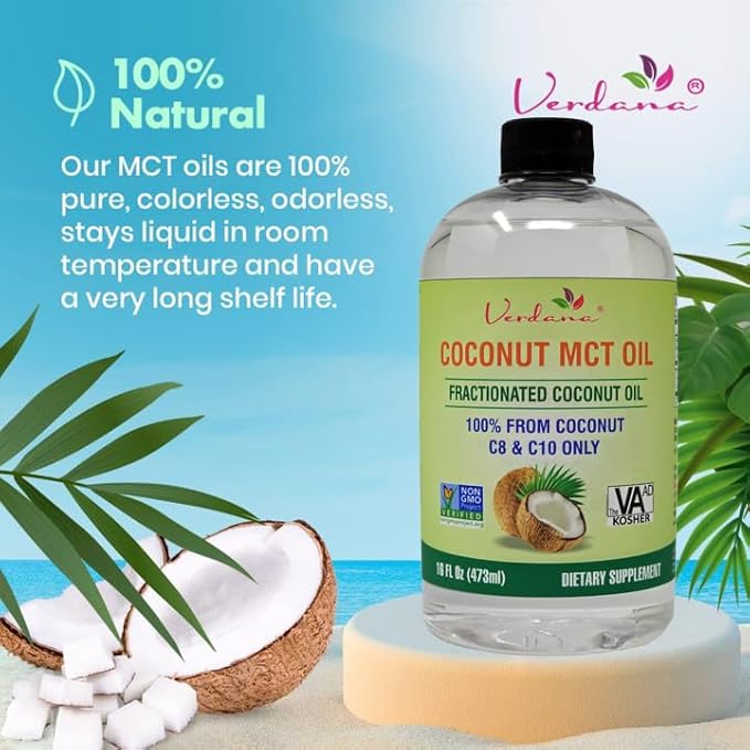 Verdana Food Grade MCT Oil 16 oz – for Keto Coffee, Unflavored Natural Oil Pulling Mouthwash & Massage - 100% Coconut Derived Fractionated – Medium Chain Triglycerides C8 C10 –Non-GMO, Kosher