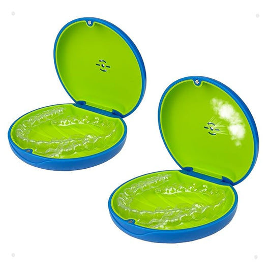 2 Pack Retainer Case,Aligner Case with Vent Holes, Compatible with Invisalign, Mouth Guard Cases，Portable Slim Travel Cute Orthodontic Retainer Cases (Blue Green)