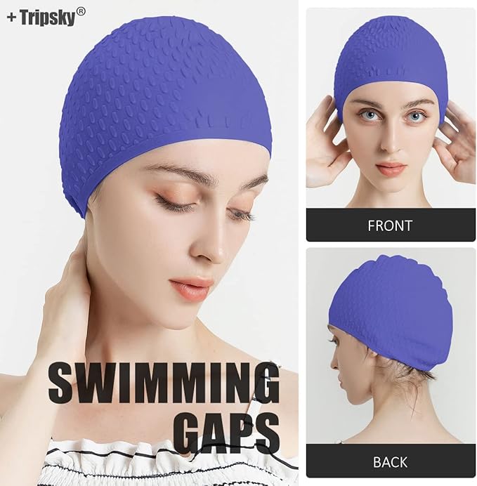 Tripsky Silicone Swim Cap,Comfortable Bathing Cap Ideal for Curly Short Medium Long Hair, Swimming Cap for Women and Men, Shower Caps Keep Hairstyle Unchanged…-StrideForce Fitness