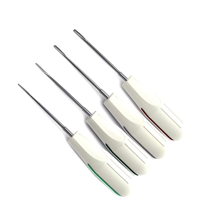 MEDSPO Professional Dental Instruments Osteotome Periotome Luxating Elevator Implant | Orthodontic PDL Teeth | Surgical Root Extraction Spreading (White plastic Elevator set of 8)