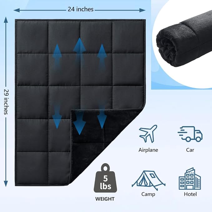 L'AGRATY Weighted Lap Pad Blanket 5lb: Small Weighted Blanket for Adults - Portable Travel & Relaxation - Cozy & Cooling - Washable All-Season (29" x 24")-StrideForce Fitness