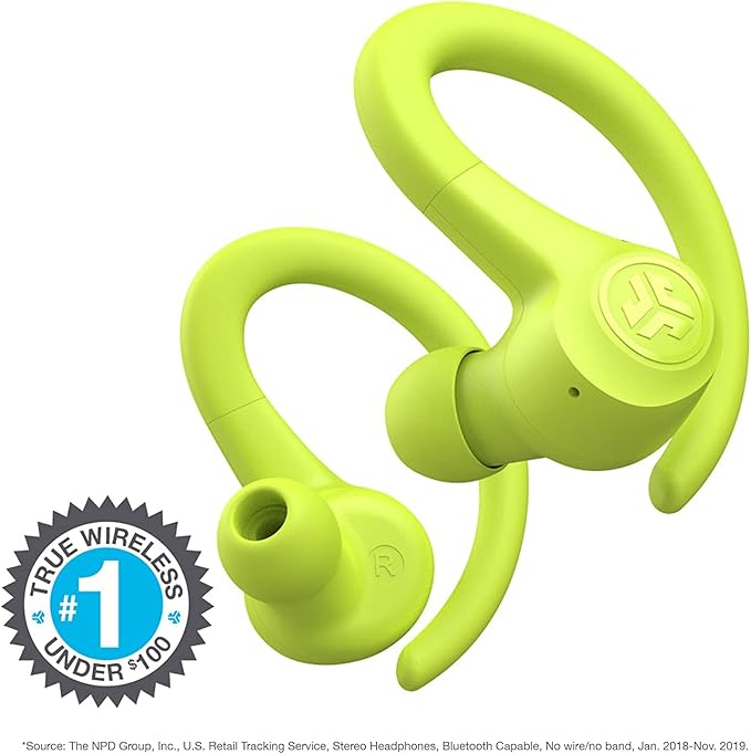 JLab Go Air Sport True Wireless Earbuds, Yellow, Featuring C3 Clear Calling, Secure Earhook Sport Design, 35+ Hour Bluetooth Playtime, and 3 EQ Sound Settings-StrideForce Fitness