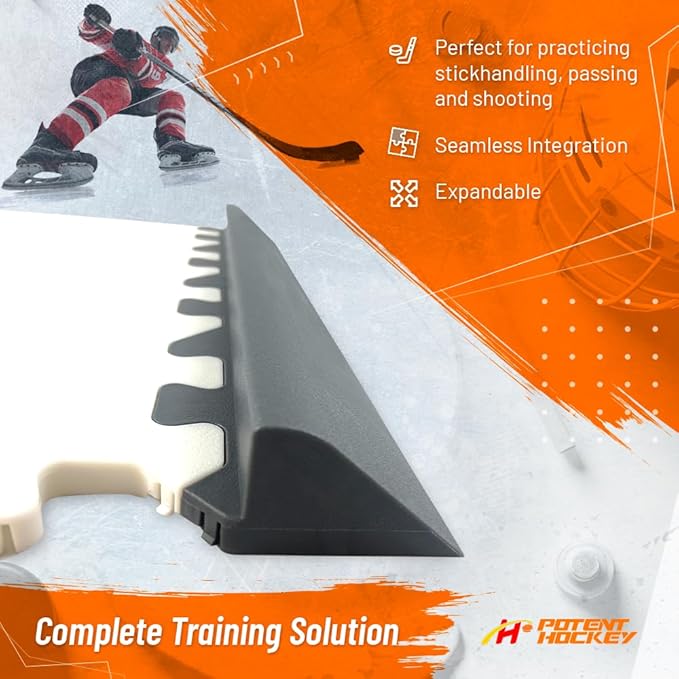Ice Hockey Home Training Kit: 10 Pcs Synthetic Ice Tiles + 4 Puck Stopper edgings + 4 Rebounder Foams – Skating, Stickhandling, Passing & Shooting Drills-StrideForce Fitness