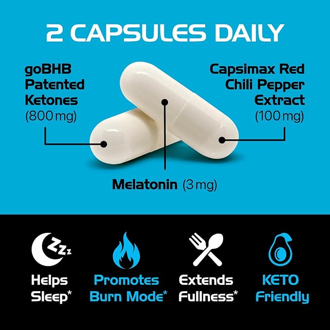 Night Burn Keto BHB Exogenous Ketones Supplement - Real Ketones Keto Diet Pills with Patented goBHB Capsimax and Melatonin for Body Sculpting (60 Count (Pack of 1), Nite)-StrideForce Fitness