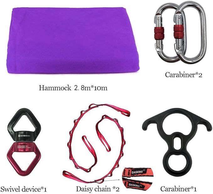 DASKING Aerial Silks Starter Kit - Durable 11Yards of Aerial Yoga Hammock with Hardware, Aerial Swing for Acrobatic Flying Yoga & All Levels (Aerial Rigging Point Up to 14ft)-StrideForce Fitness