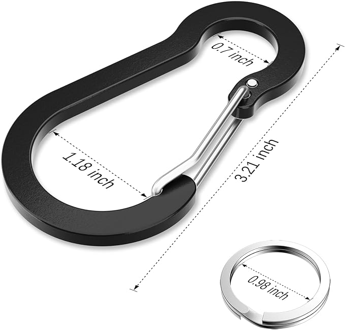 sprookber 3.2 Inch Aluminum Carabiner Clips D Ring, Caribeaner Spring Snap Hook with Keychain for Camping, Hiking, Gym & Outdoor Gear, Set of 10-StrideForce Fitness