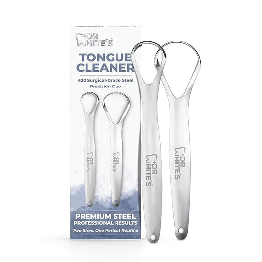 Dr. White’s Precision Tongue Care™ Collection – Precision Duo Tongue Cleaner, Premium 420 Surgical-Grade Stainless Steel Tool for Advanced Oral Care
