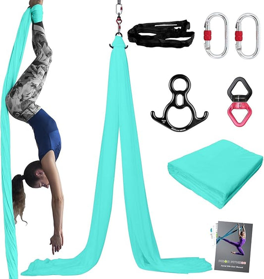 PRIOR FITNESS Aerial Silks Kit Colorful 9/15/20 Yards 40D Nylon Fabric Hammock Set With Hardware & Guide for All Levels Of Aerial Yoga Practice and Acrobatic Flying For Adults Aerial silk-StrideForce Fitness