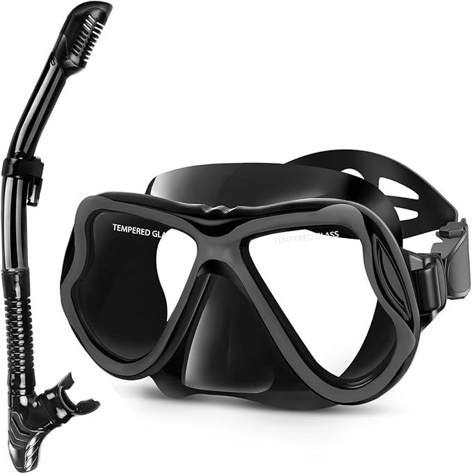 Greatever Dry Snorkel Set,Panoramic Wide View,Anti-Fog Scuba Diving Mask,Professional Snorkeling Gear-StrideForce Fitness