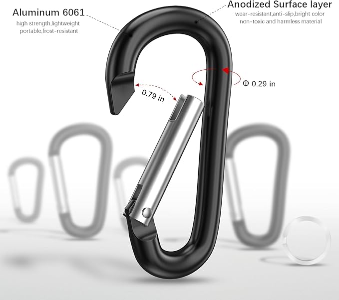 sprookber 3" Aluminum Carabiner D Ring, Caribeener Clips, Spring Snap Hook for Keychain Clip, Set of 10-StrideForce Fitness