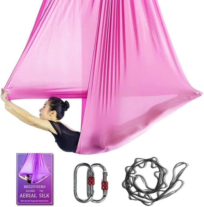 Aerial Yoga Hammock L:5M W:2.8M 5.5 Yards Aerial Pilates Silk Yoga Swing Set with 2000 Ibs Load Include Daisy Chain, Pose Guide-StrideForce Fitness
