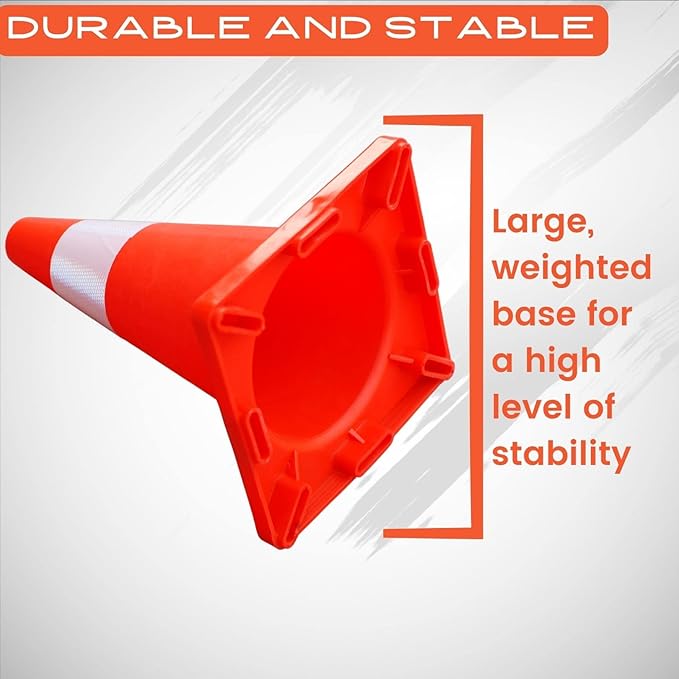 6, 9, 12, 18, 28 Inch Sports Training Traffic Cones - Durable Orange Cones for Soccer, Football, Basketball, Agility Drills, Parking, Safety, Road Use (Set of 12)-StrideForce Fitness