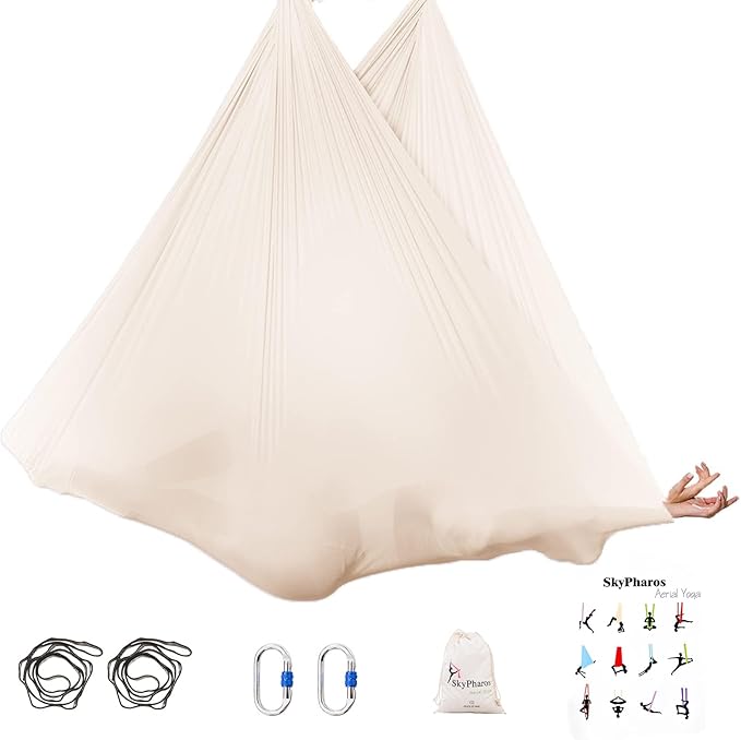 5.5 Yards Aerial Silks Yoga Swing Set - Aerial Yoga Hammock Kit Anti-Gravity Flying for Fitness, Low/Non Stretch Nylon Tricot Fabric Hardware Included for Dance-StrideForce Fitness