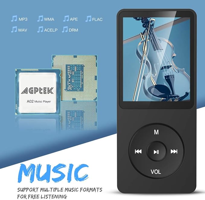 AGPTEK A02S 16GB MP3 Player, 70 Hours Playback Lossless Sound Music Player, Supports up to 128GB, Black-StrideForce Fitness