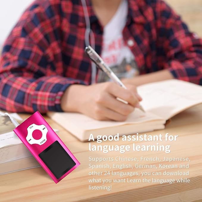 Mymahdi MP3 Player Portable Music Player, 1.8 Inch LCD Screen with Video/Voice Record/FM Radio/E-Book/Photo Viewer, Max Support 64GB Pink-StrideForce Fitness